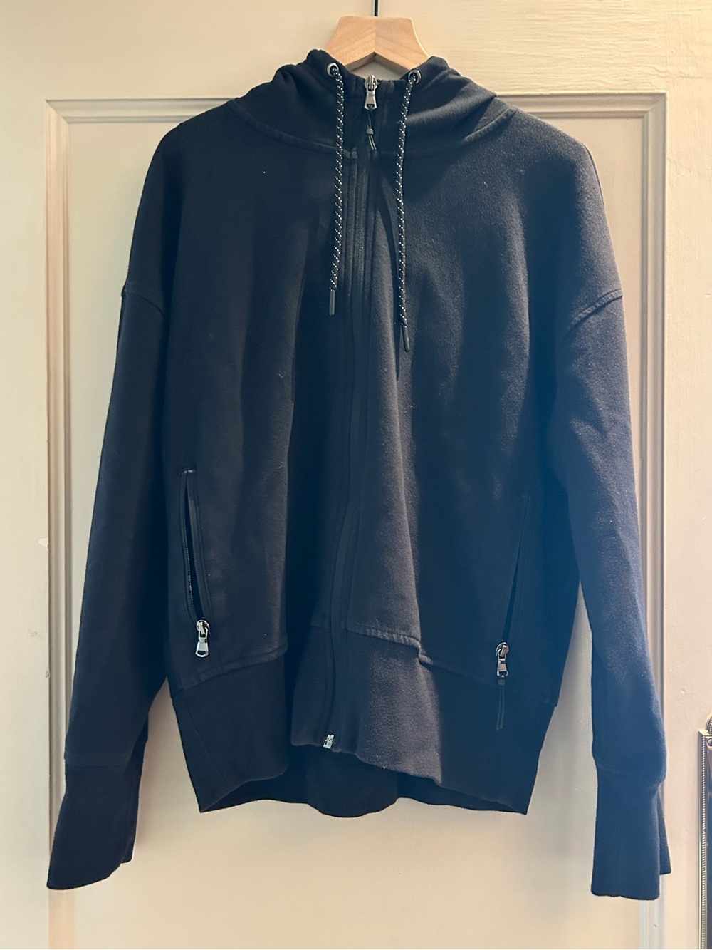 Unisex Black Zip-Front Hoodie Sweater